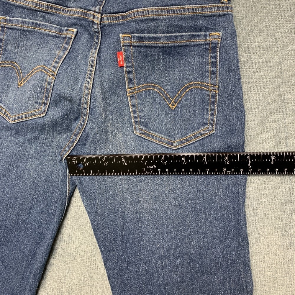 Levi's Regular Rise Flare Jeans Womens 16 Blue Whiskering Denim Cotton Stretch - Picture 15 of 16
